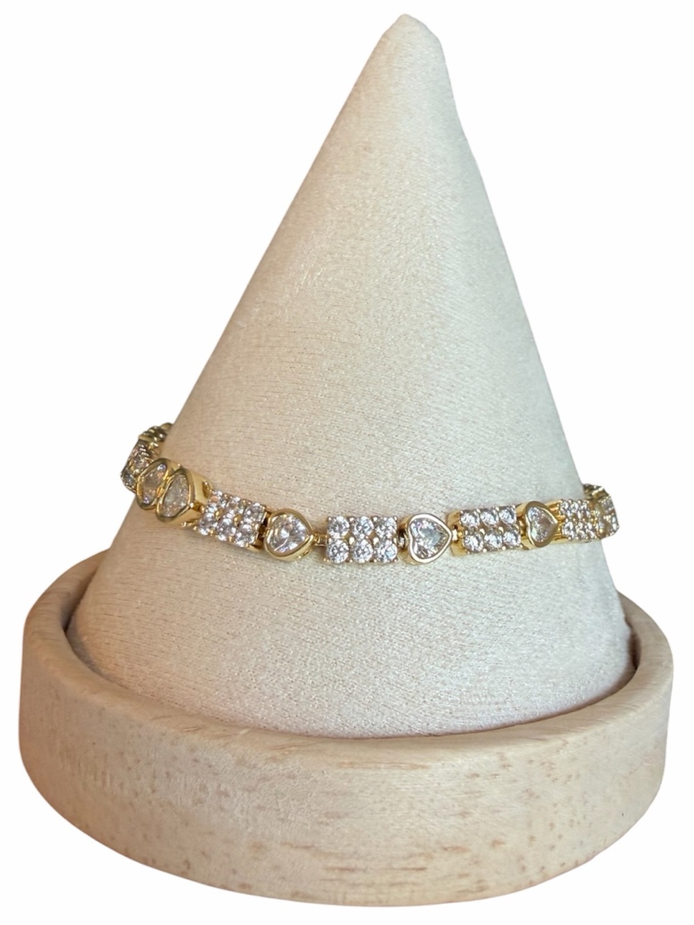 14K Gold Plated Heart Bezel Link Bracelet with Cubic Zirconia Accents